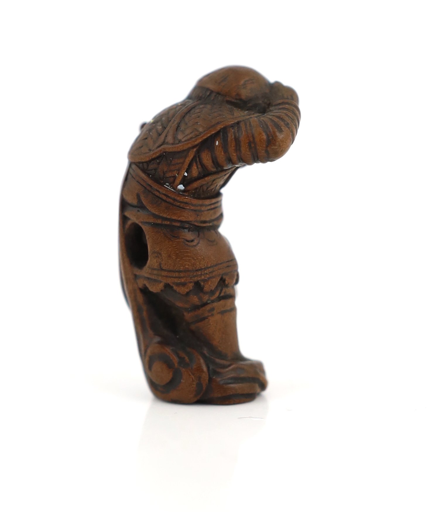 A Japanese wood netsuke of Son Goku (Sun Wukong) flying on his cloud somersault, early 19th century, signed Sentsu